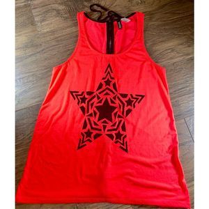 Divided by H&M Star Design Size 6 Hot Pink Crop-Top Tank Top Zip Back 100% Polye